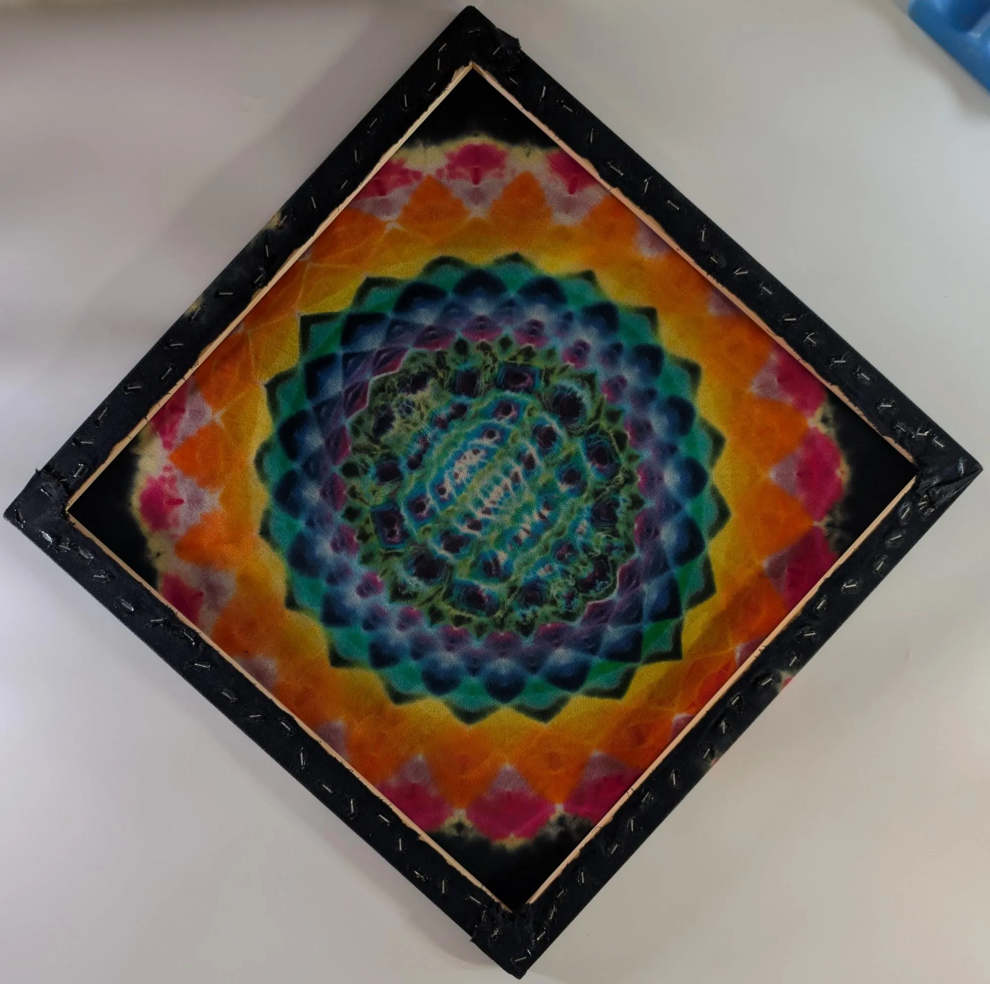 24"X24"X.75" 20Pt Mandala/Cosmic Egg Cntr, Tie Dye on a Square Panel of Calcutta Cotton Stretched onto 24X24 Stretcher Bars Read Description