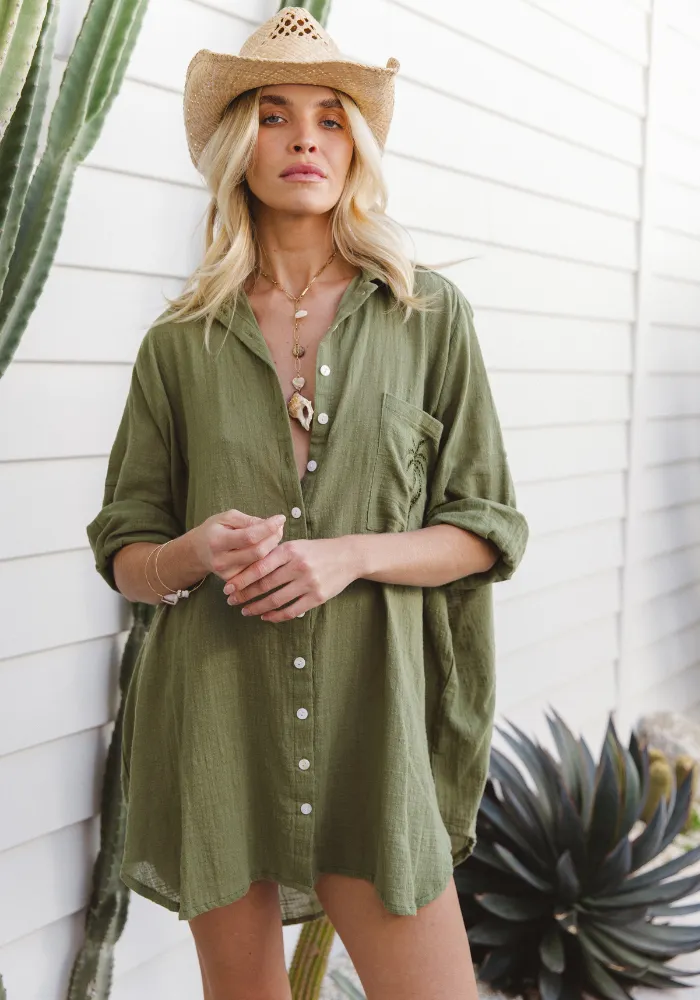 3 Palm Shirt Dress - Cactus PRESALE