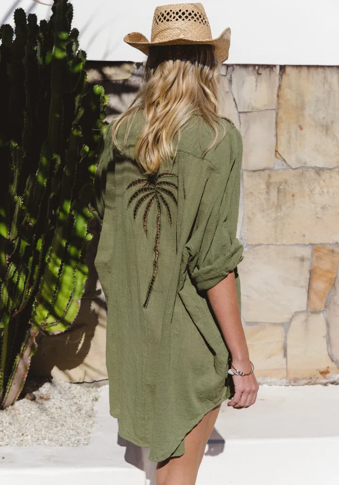 3 Palm Shirt Dress - Cactus PRESALE