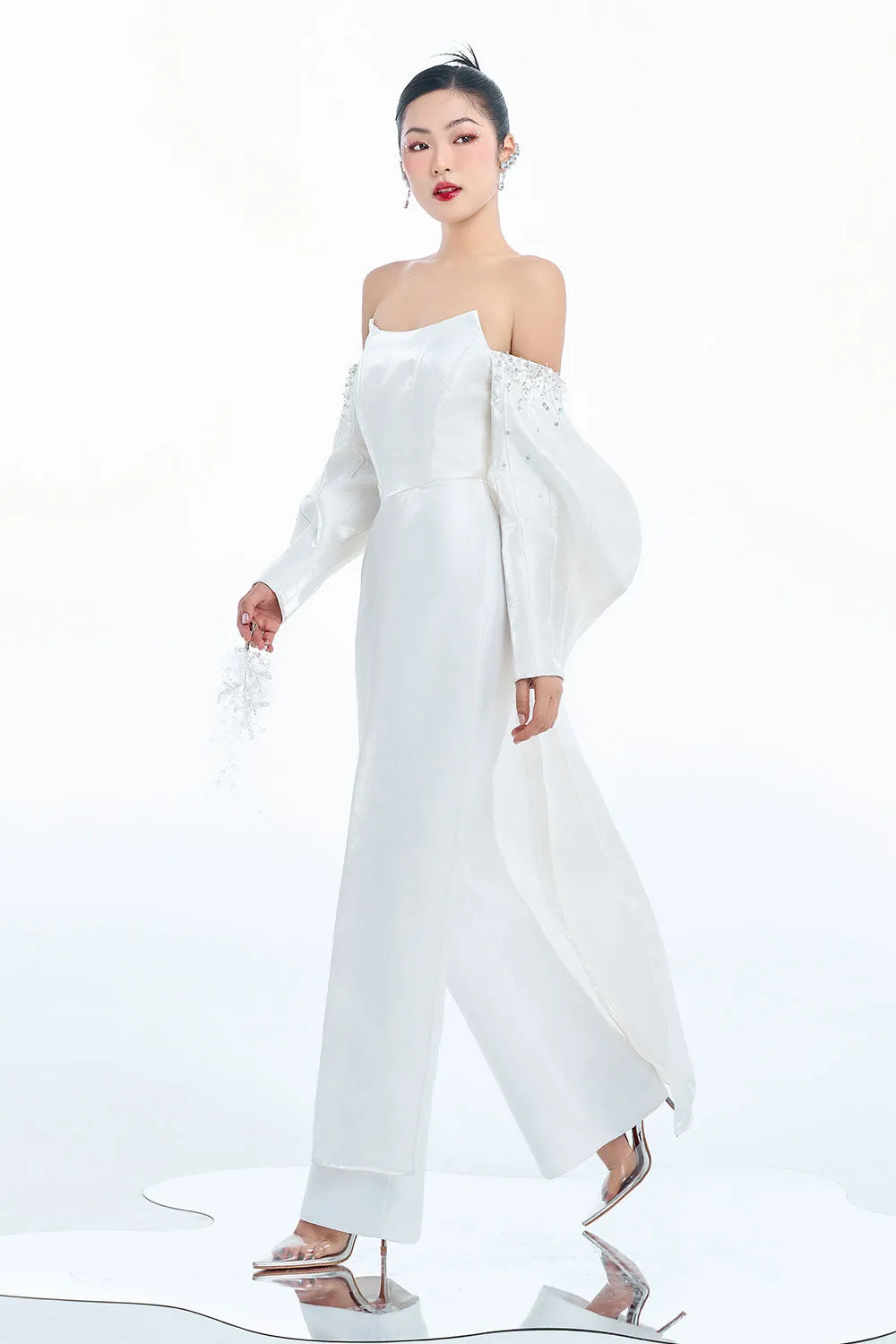 An Straight Wide Leg Taffeta Floor Length Pants