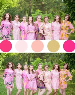 Assorted Pink Patterns, Shades of Pink Bridesmaids Robes