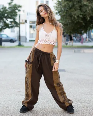 Aztec Sun Print Baggy Trousers Brown