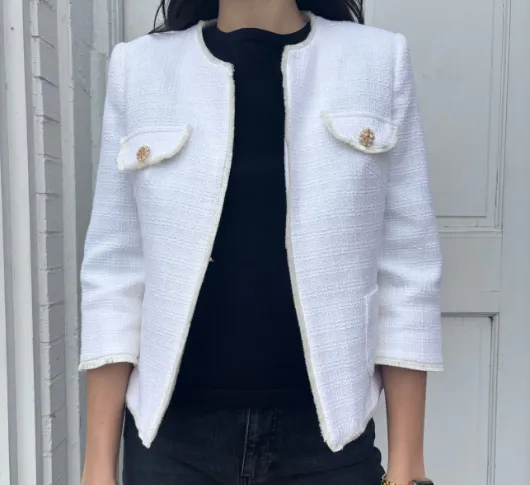 Bariloche - 3/4 Sleeve Collarless Blazer in White