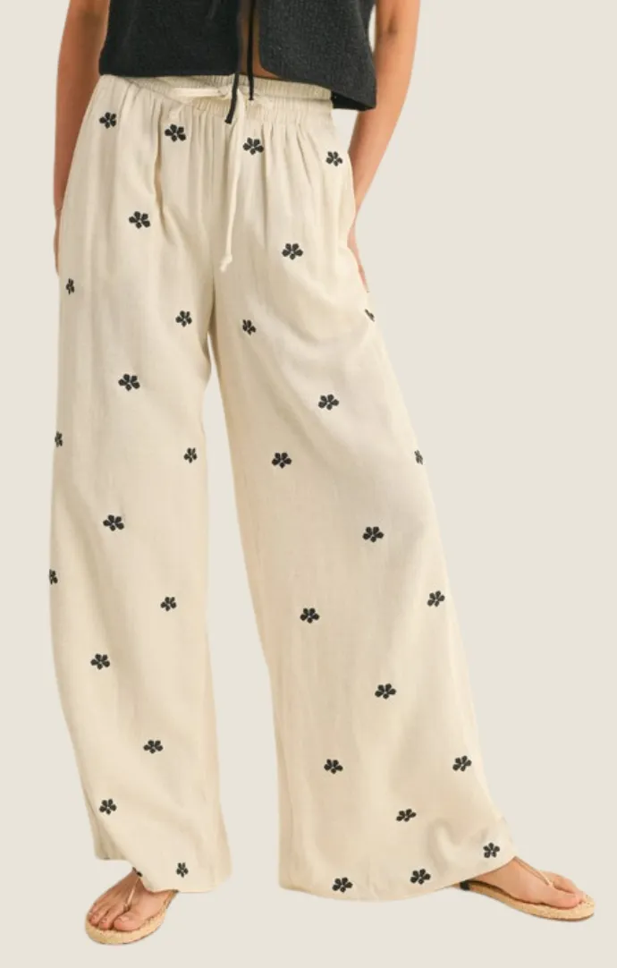 Bianca Oatmeal Embroidered Pants