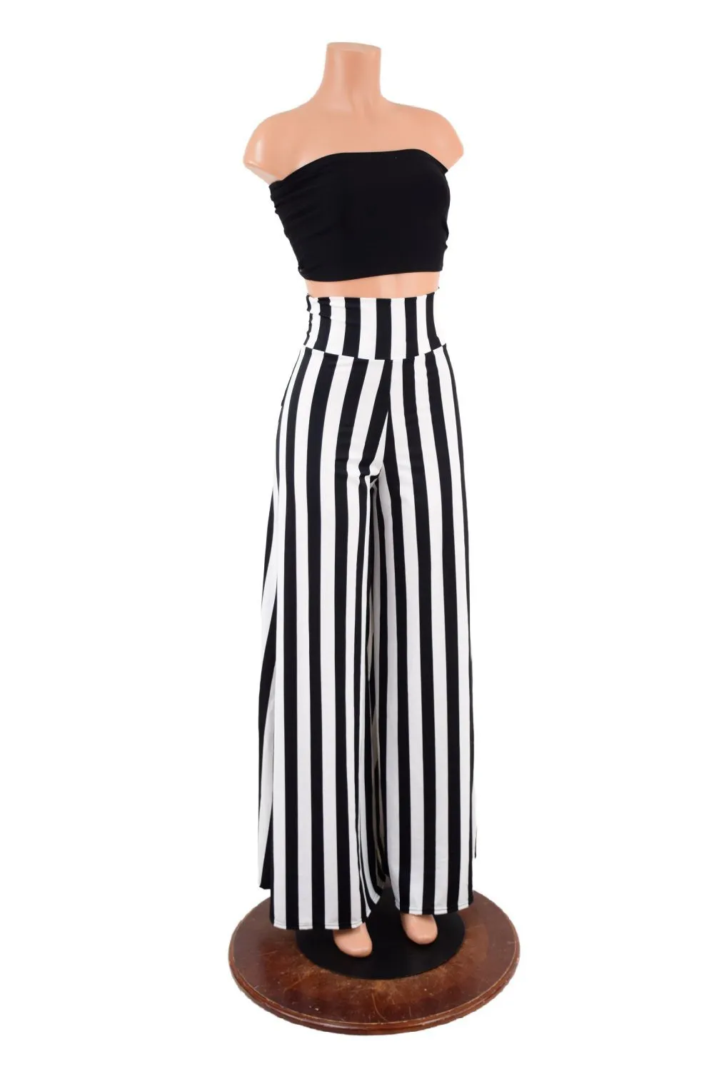 Black & White Striped Wide Leg Pants with Back Pockets