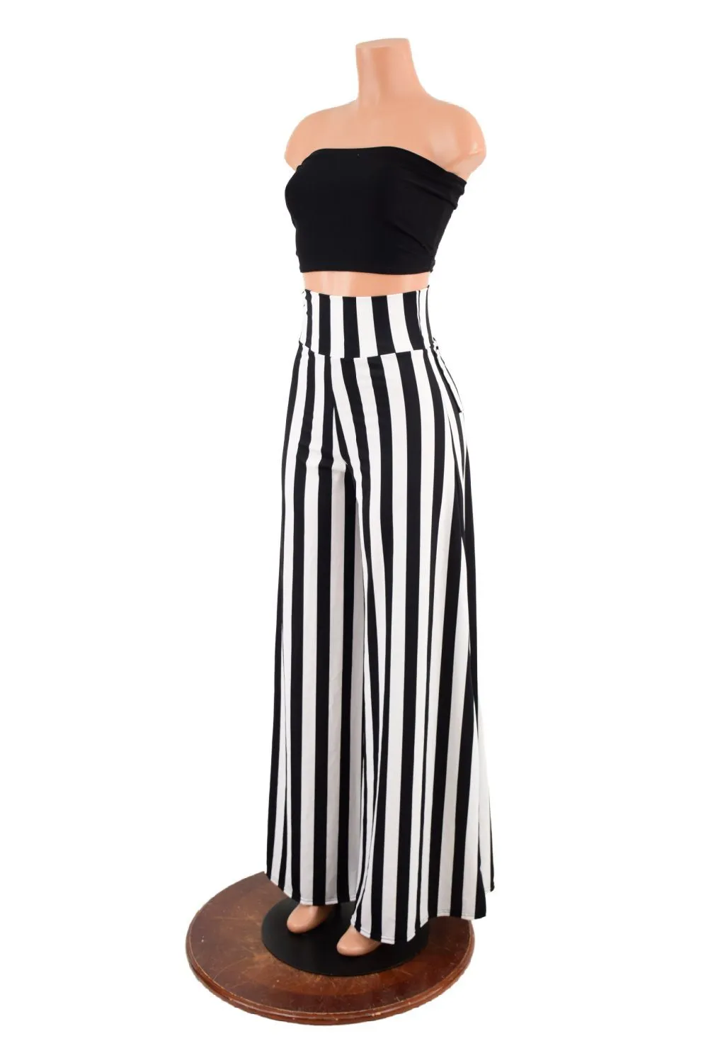 Black & White Striped Wide Leg Pants with Back Pockets