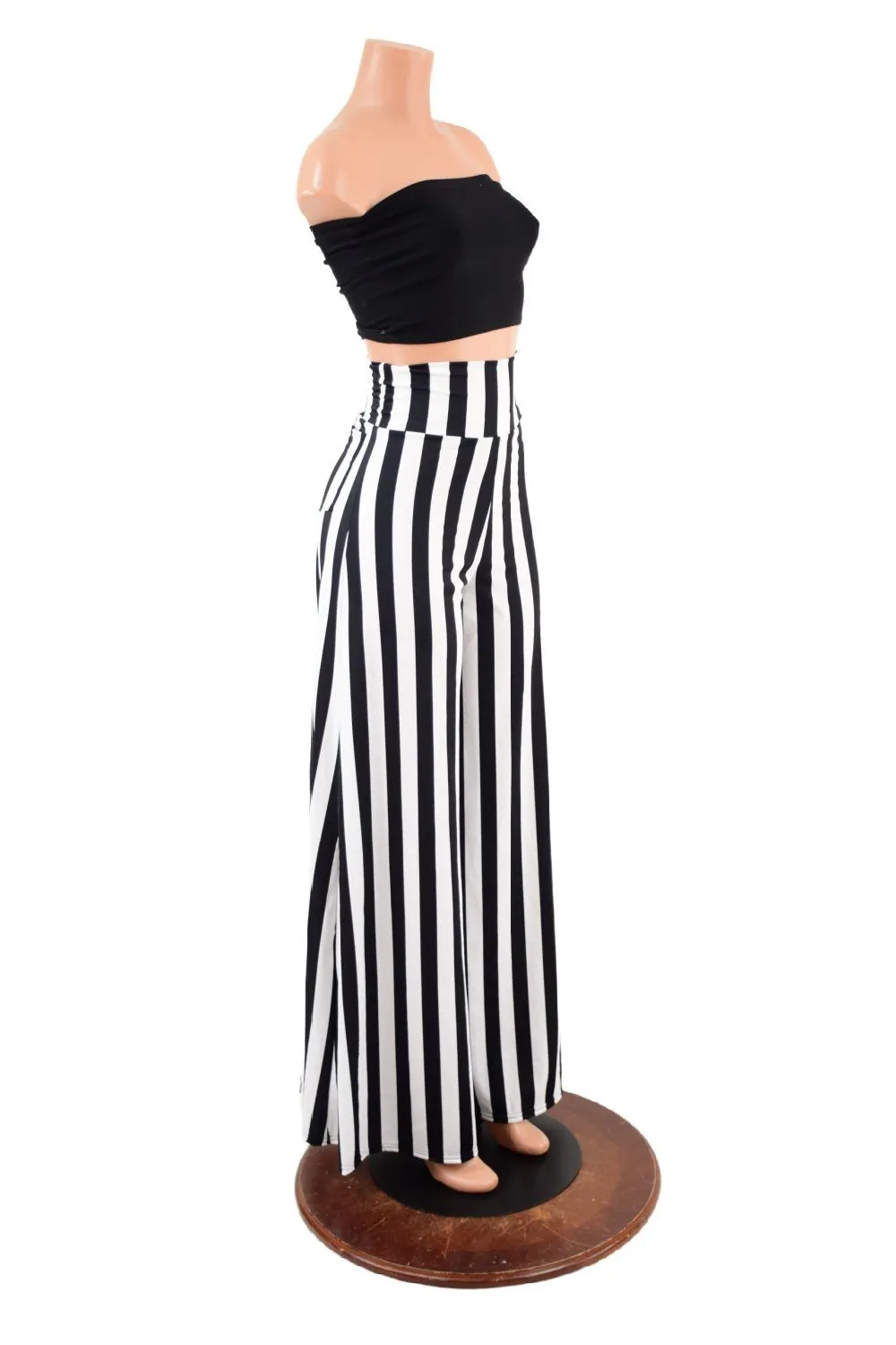 Black & White Striped Wide Leg Pants with Back Pockets