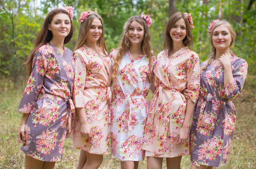 Blush and Charcoal Wedding Colors Bridesmaids Robes