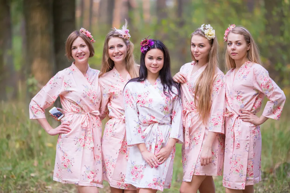 Blush Faded Flowers Pattern Bridesmaids Robes