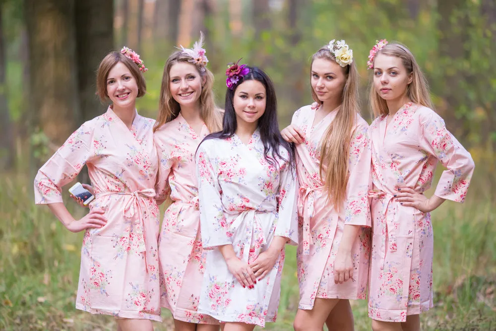 Blush Faded Flowers Pattern Bridesmaids Robes