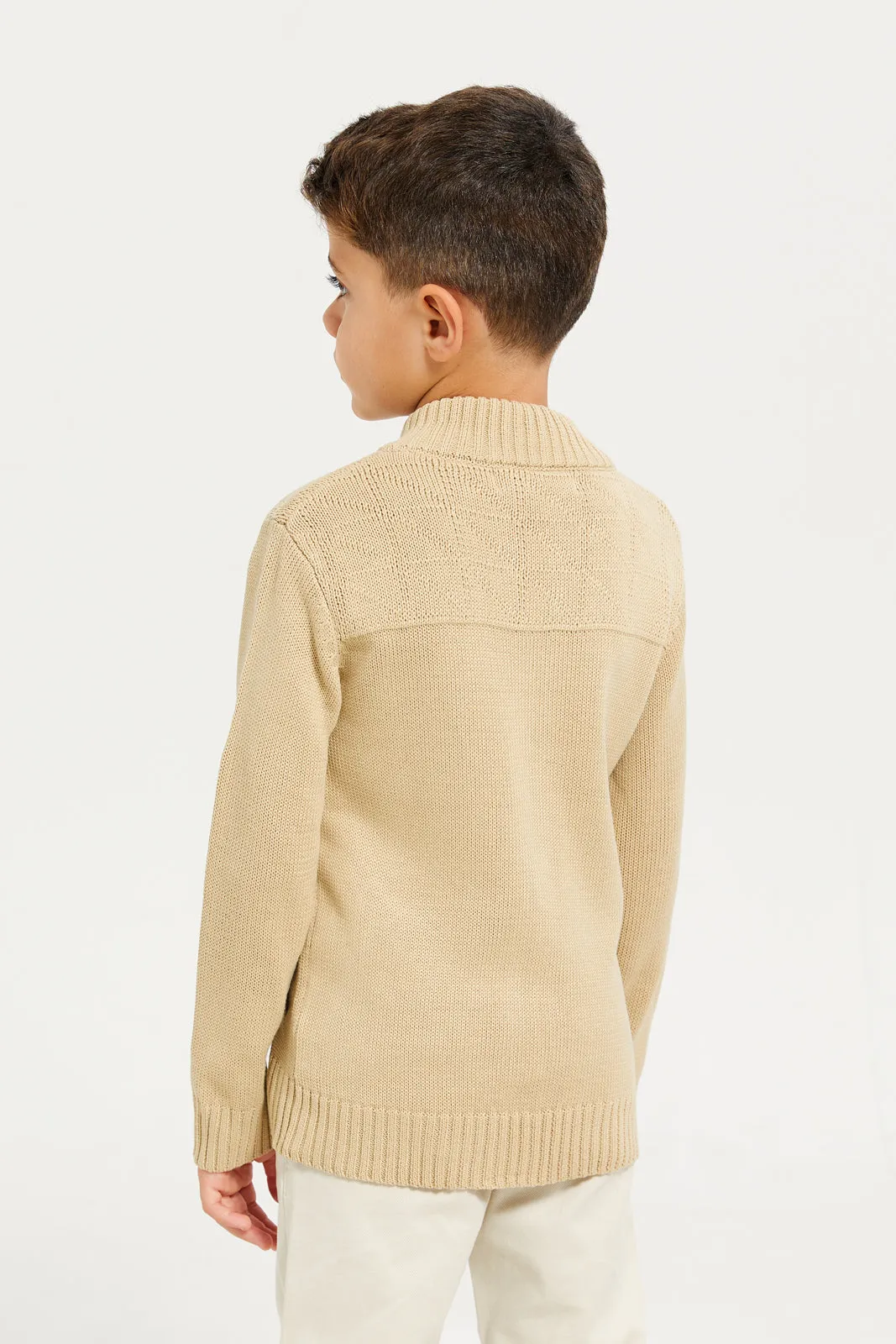 Boys Beige Solid Sweater