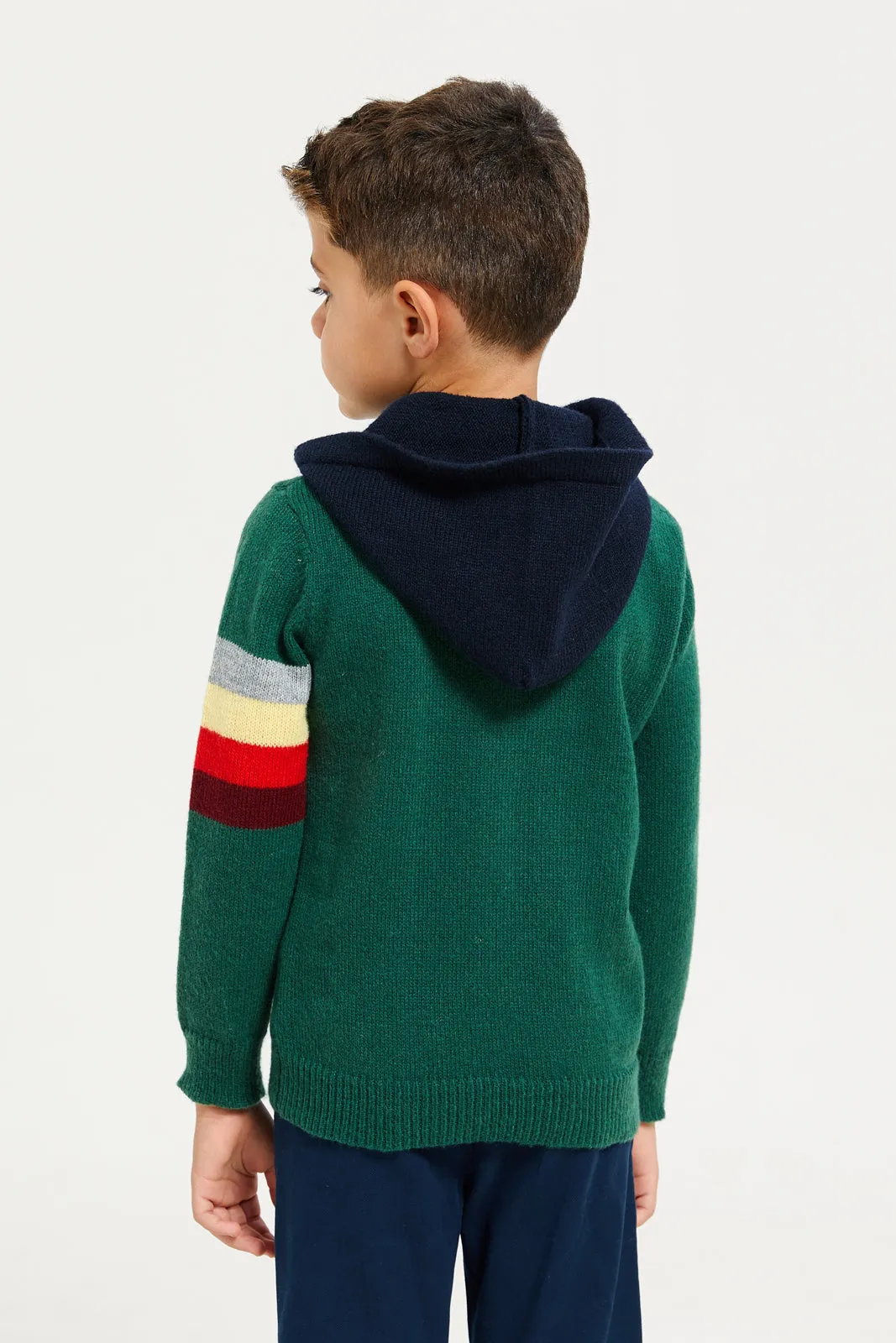 Boys Green Printed Sweater