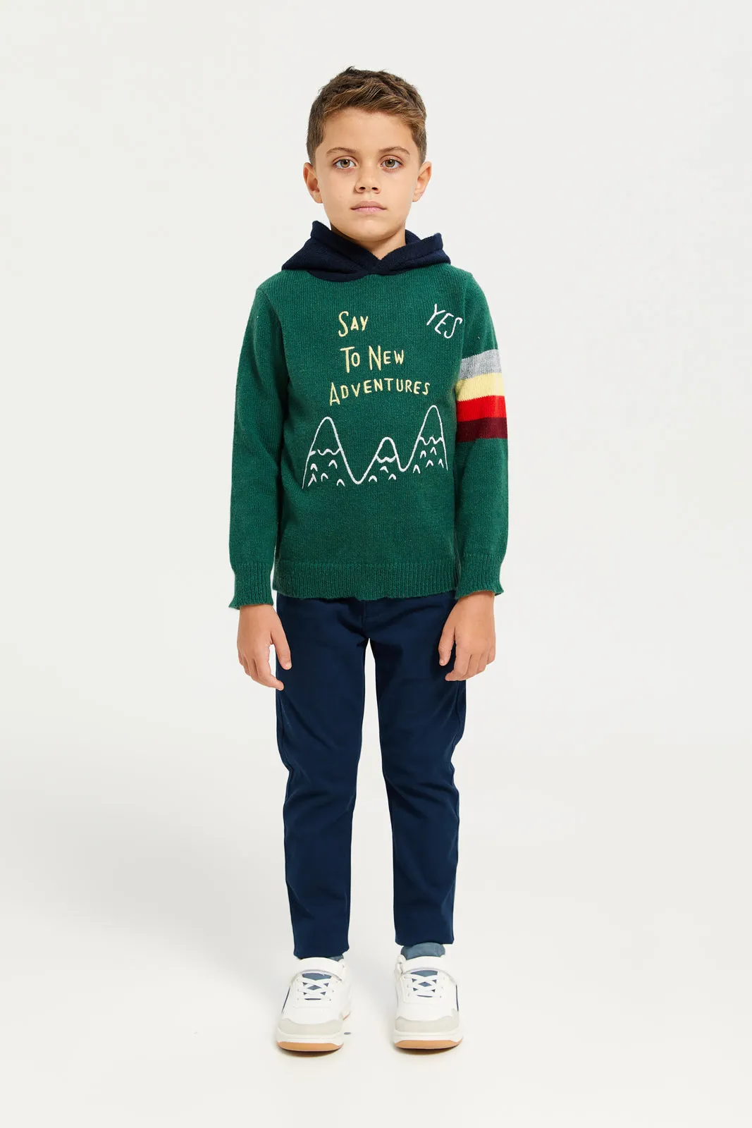 Boys Green Printed Sweater