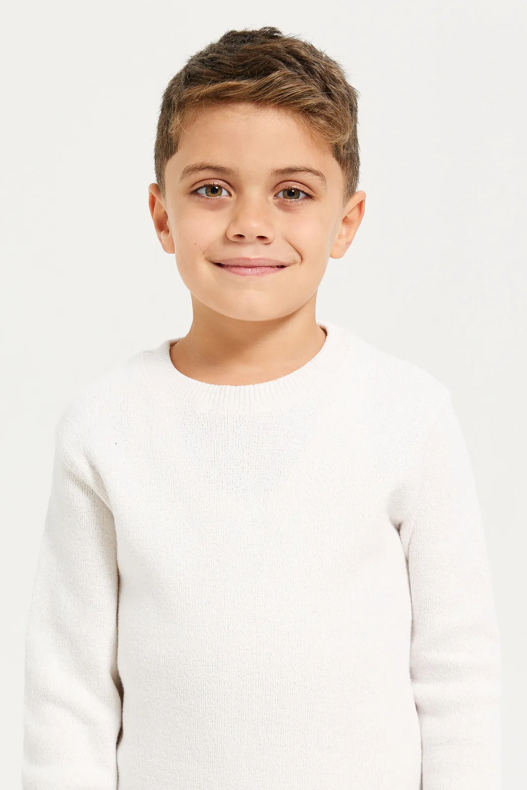 Boys White Snow Look Crew Neck Pullover