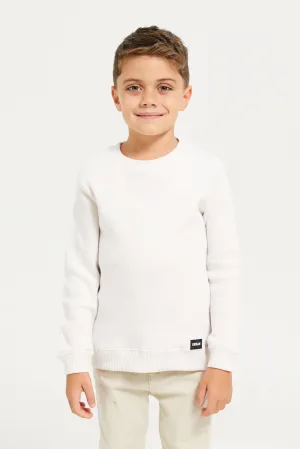 Boys White Snow Look Crew Neck Pullover