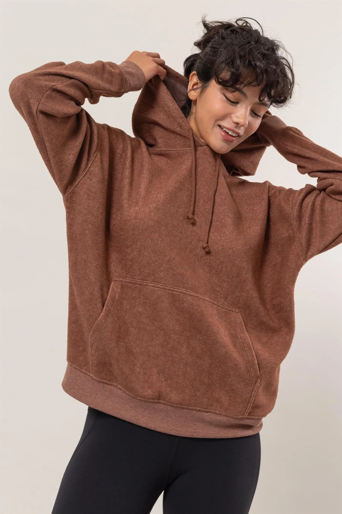 Brushed Long Sleeve Hoodie with Kangaroo Pocket