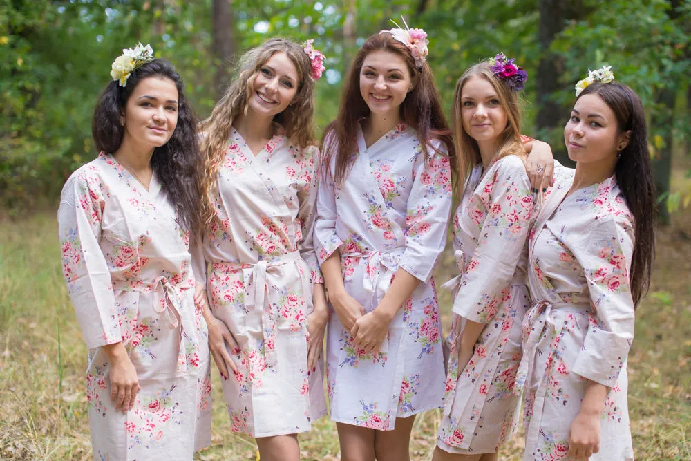 Champagne Faded Flowers Pattern Bridesmaids Robes