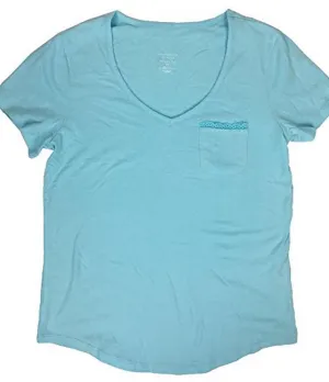 Charter Club Women's Short-Sleeves V-Neck Cotton Pajama Top, Aqua, XS