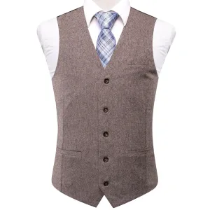 Chocolate Brown Solid Wool Men's Single Vest Waistcoat