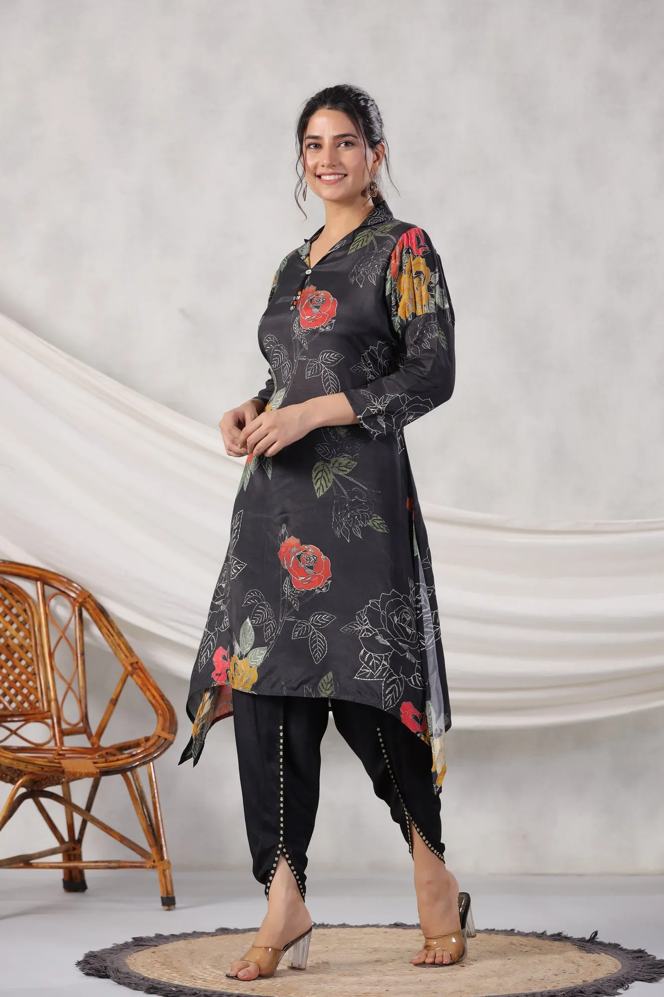 Contemporary Hem With Solid Tulip Dhoti Pants Coord Set