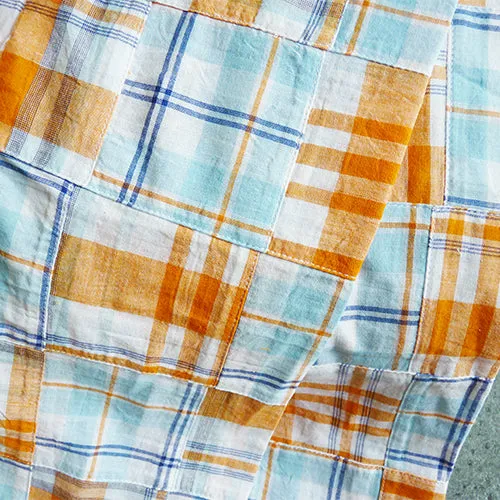 Cotton Patchwork Madras - Orange / Blue