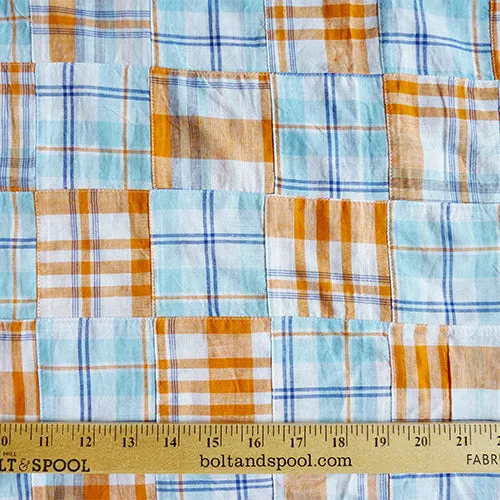 Cotton Patchwork Madras - Orange / Blue