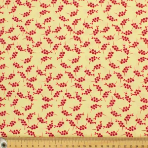 Country Side Collection #15 Red Small flower on Yellow Cotton Prints