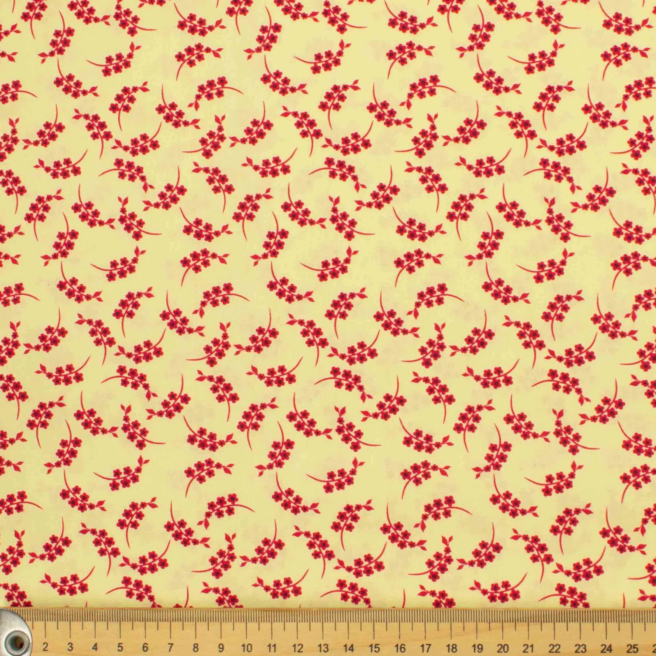 Country Side Collection #15 Red Small flower on Yellow Cotton Prints