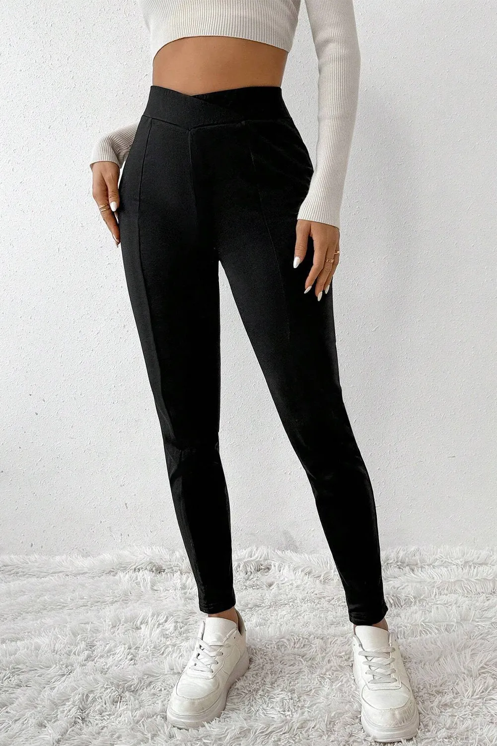 Crossed Waist Seamed Thermal Leggings