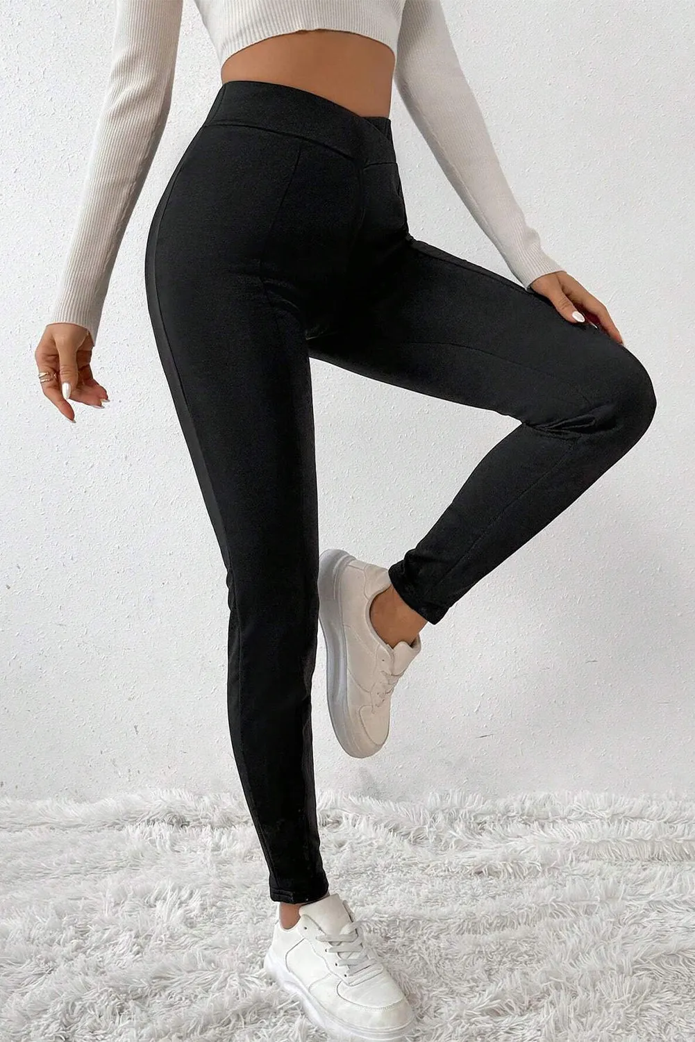 Crossed Waist Seamed Thermal Leggings