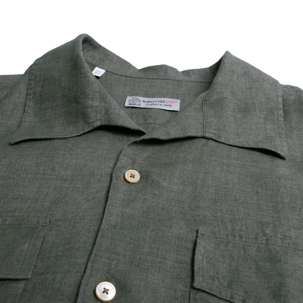 Dark Green Italian Linen Short Sleeve Shirt