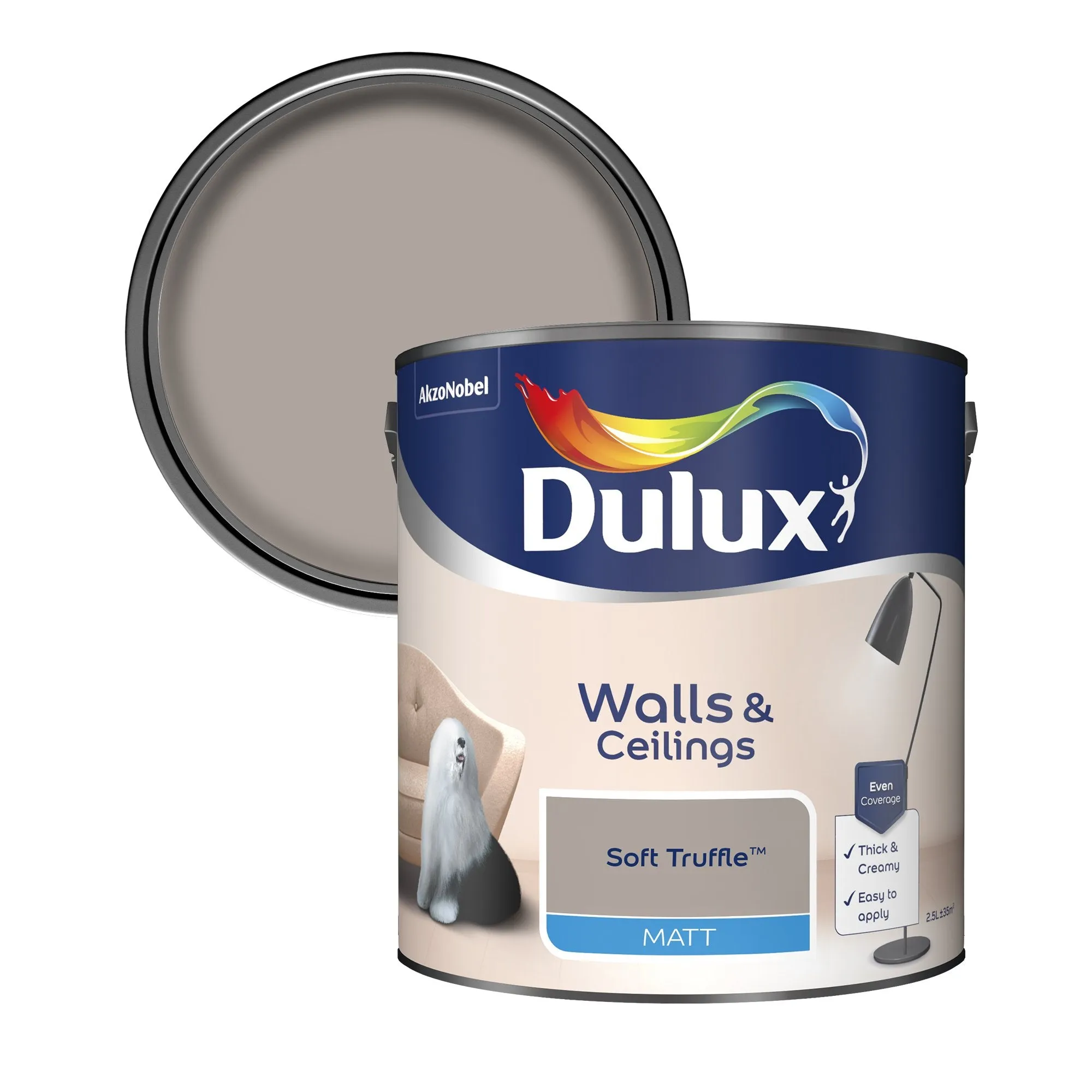 Dulux Matt Emulsion Paint For Walls And Ceilings - Soft Truffle 2.5L