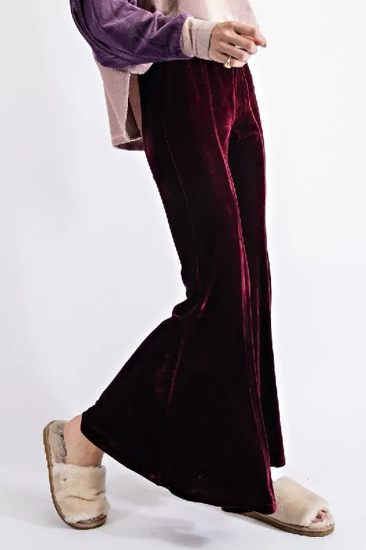 Easel Velvet Wide Bell Bottom Flare Pants - Wine