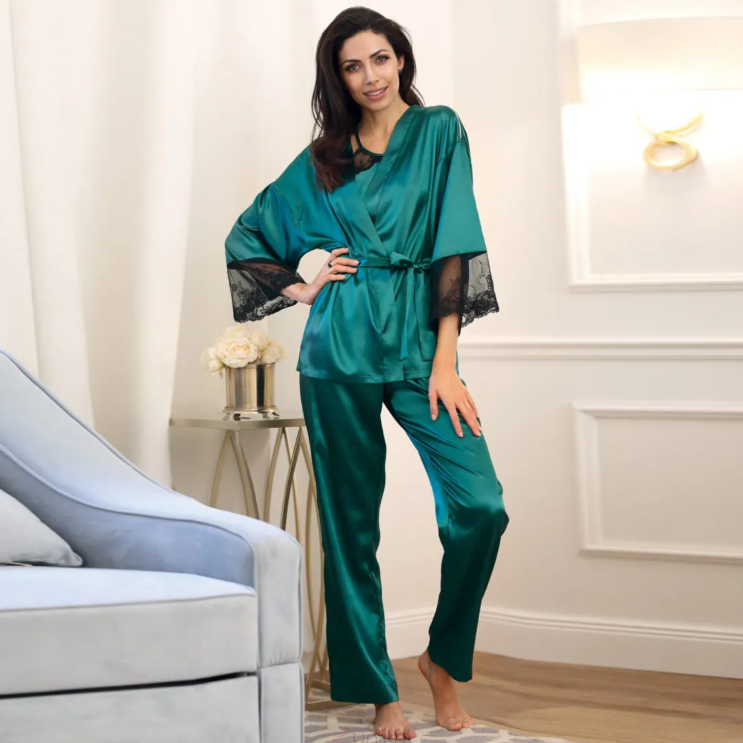 Elegant Satin Bathrobe Harper Green Nightwear