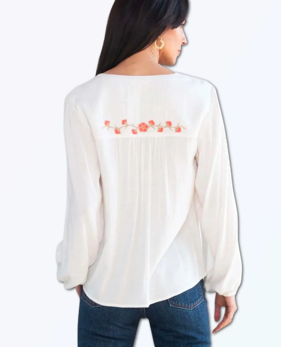 Embroidered Blouse Ivory Coral