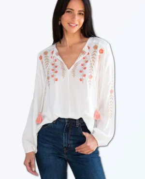 Embroidered Blouse Ivory Coral