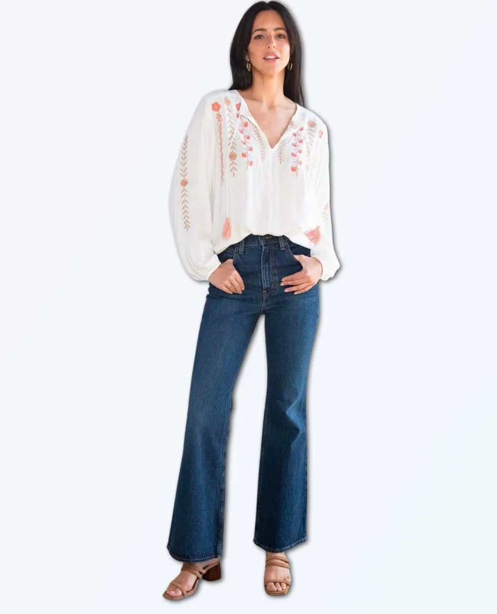 Embroidered Blouse Ivory Coral