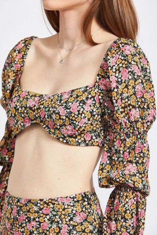 Emory Park | Floral Print Puff Sleeve Crop Top