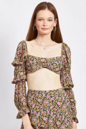 Emory Park | Floral Print Puff Sleeve Crop Top