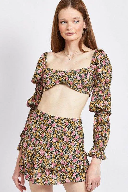 Emory Park | Floral Print Puff Sleeve Crop Top