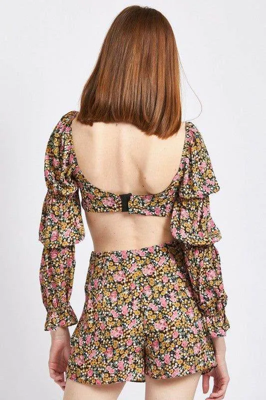 Emory Park | Floral Print Puff Sleeve Crop Top