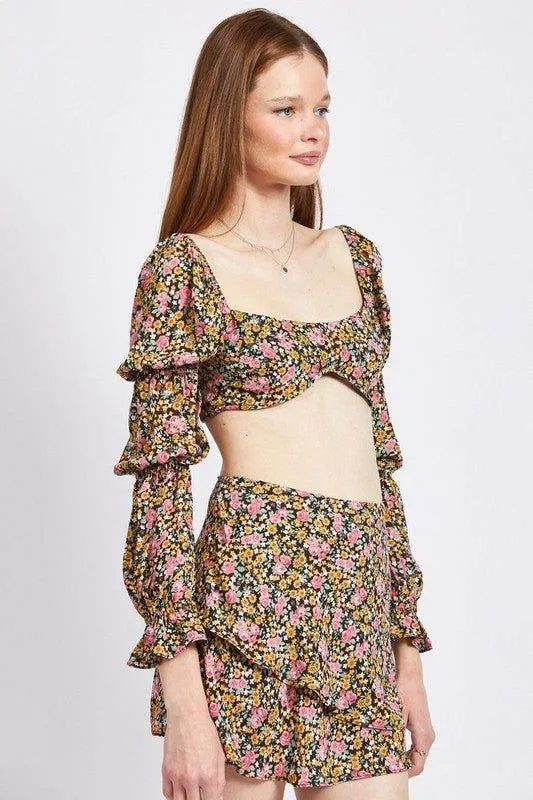 Emory Park | Floral Print Puff Sleeve Crop Top