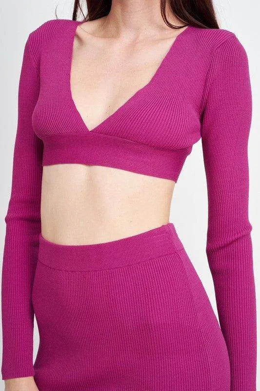 Emory Park | V Neck Cropped Sweater Top