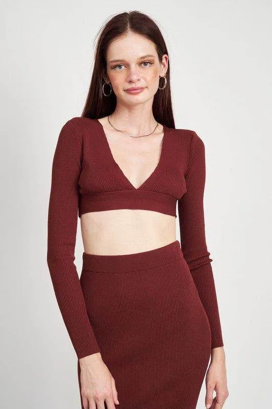 Emory Park | V Neck Cropped Sweater Top