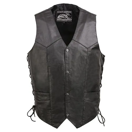 Event Leather EL1315 Men's Club Style Black Leather Motorcycle Riders Vest w/ Side Lace - Riding Club