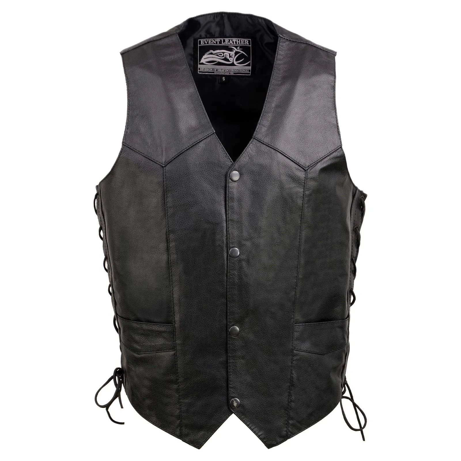 Event Leather EL1315 Men's Club Style Black Leather Motorcycle Riders Vest w/ Side Lace - Riding Club