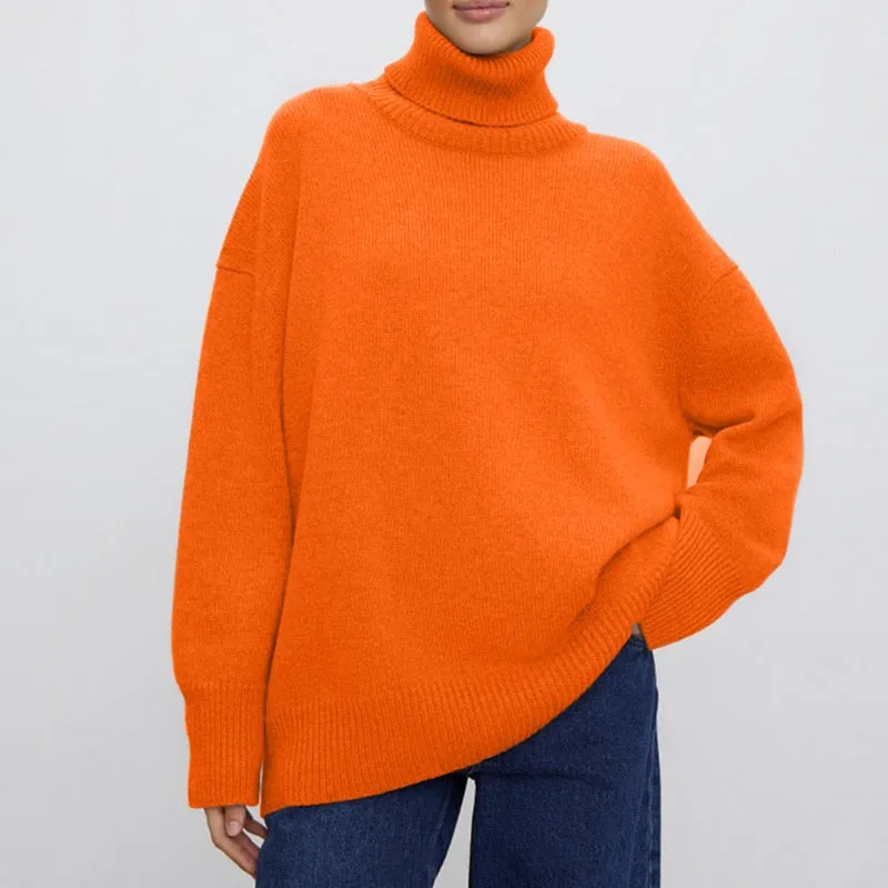 Fashionkova Cashmere Elegant Turtle Neck Women Sweater Soft Knitted Basic Pullovers O Neck Loose Warm Female Knitwear Jumper