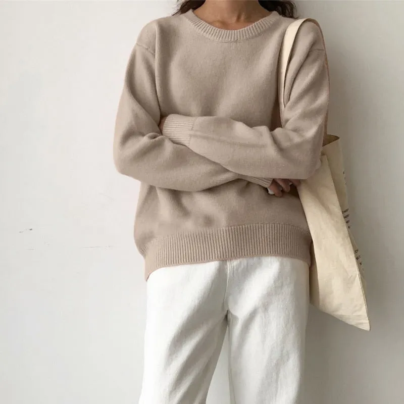 Fashionkova  Winter Warm Knitted O Neck Sweater Women 2022 Korean Elegant Basic Pullovers Ladies Loose Soft New Green Female Clothing