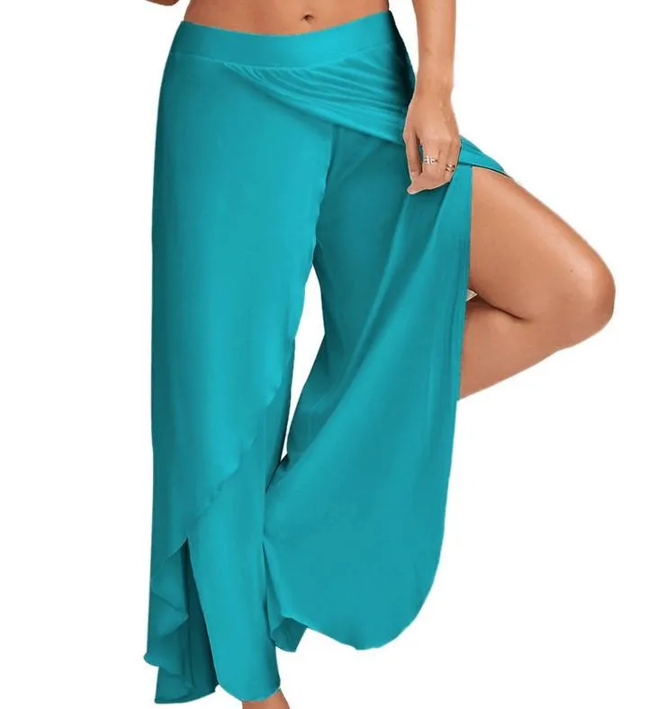 FashionSierra - Women's wide leg side split wrap flowy yoga pants