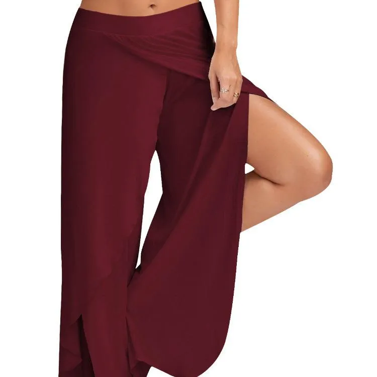 FashionSierra - Women's wide leg side split wrap flowy yoga pants